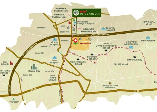 M2K Olive Greens at Sector 104,
 Location Map plan